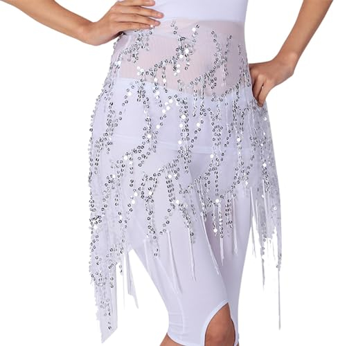 Pailletten Rock Damen, Rock Pailletten Damen Bauchtanz Hüfttuch Quaste Glitzer Rock Rave Festliche Tanz Wickelröcke Bauchtanz Röcke Gürtel Frauen Karneval Kostüm Shiny Schal Tanzrock