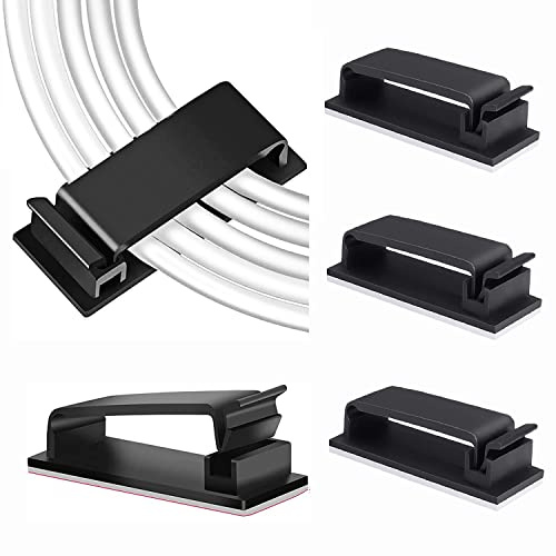 Adhesive Cable Management Wire Clip, 20Pcs Cable Organizer Clip for Home, Office Computer, TV and Multi Cords Holder Under Desk(Black)