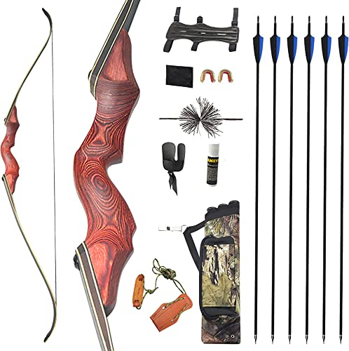 wolfman 60 Zoll Takedown Recurvebogen Set Erwachsene 25-65 Lbs BogenschießEn Jagdbogen Pfeil Und Bogen Set Erwachsene Sportbogen Recurve Bogen Set linkshändig Rechtshändig (Rot Set, Links 45Lbs)