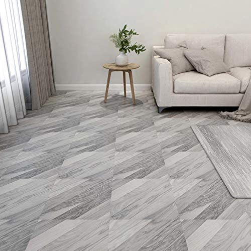 Gecheer Lamas para Suelo Autoadhesivas Tarimas Autoadhesivas Lama Baldosa Azulejo Suelo para Salón Sala de Estar Dormitorio Impermeables Antideslizantes 55 uds PVC 5,11 m² Gris a Rayas