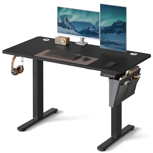 VASAGLE Electric Standing Desk, Height Adjustable Desk, 60 x 120 x (72-120) cm, 4 Memory Heights, Storage Pocket, for Home Office, Study, Ink Black LSD132B02