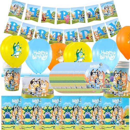 Zempertoopa Bluey Pappteller Kindergeburtstag Deko, Geburtstag Party Set Deko, Partygeschirr Geburtstagsdeko, Für Partydekorationen zum Thema Kindergeburtstag 10 GäSte (blau)