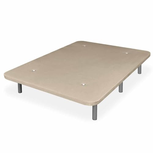 Homey - Base Tapizada 3D Reforzada, Gran Estabilidad con 5 Barras Transversales y 6 Patas metálicas roscadas de 27cm, 90 x 200, Beige