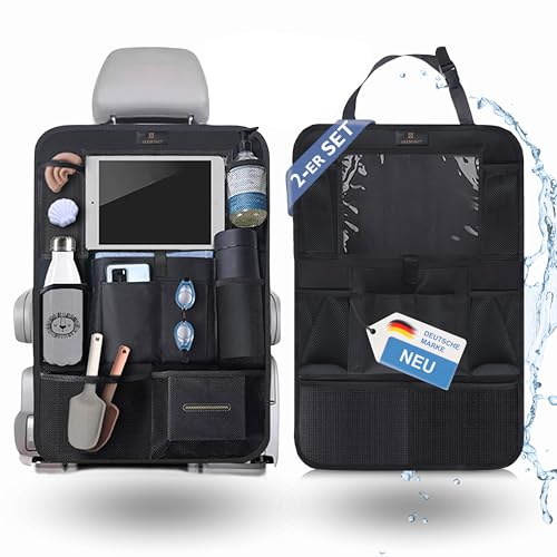 IXXMIND® Rückenlehnenschutz Organizer 2er Auto Rücksitz Organizer, Auto Organizer, Rücksitzschoner Kinder mit Tablet Fach (Schwarz) wasserfest
