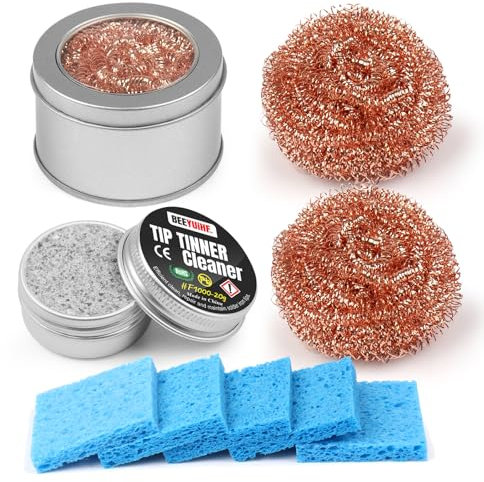 BEEYUIHF Soldering Tip Cleaning Kit Include 1 Pcs Soldering Tip Cleaner and 3 Pcs Brass Cleaning Wire and 1 Pcs Holder and 5 Pcs Sponge for Cleaning Solder Iron Tips