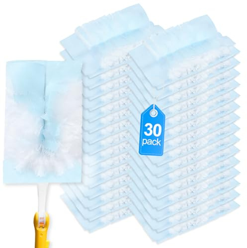 KEEPOW 30 Pack Duster Refills for Flash Dust Magnet, Blue Feather Duster Magnet Refills, Disposable Electrostatic Duster for Cleaning, Soft, Lock Away Dust, Dirt And Hair for Home & Car Cleaning