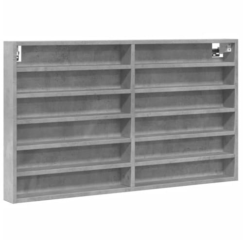 vidaXL Vitrinenschrank, Sammlervitrine 12 Ablagen, Hängevitrine Wandregal für Wohnzimmer, Glasvitrine Wandvitrine Hängeregal, Betongrau Holzwerkstoff