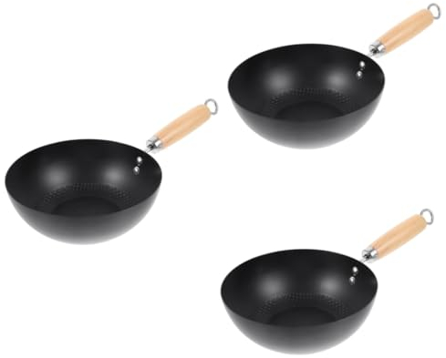 PRETYZOOM 3 Pièces Mini Poêle En Fer Non Revêtue Wok Poêle à Frire Poêles à Frire Fourniture De Cuisine Accessoires De Batterie De Cuisine Casserole De Les Jours Marmite Fer Forgé