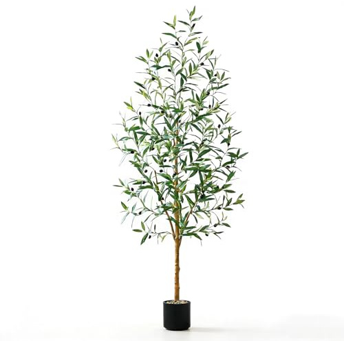Olivier Artificiel 210cm Plante Artificielle Intérieur, Fausse Plante en Pot, Arbre Artificiel Résistant UV Verte Décoration Maison Chambre Balcon (1, Noir Pot)