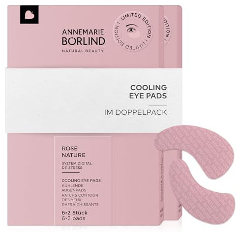 ANNEMARIE BÖRLIND ROSE NATURE - Almohadillas para los ojos con efecto refrescante (6 x 2 unidades) en paquete doble, zona de los ojos reactivada y radiante, reduce los efectos de Blue Light, vegano