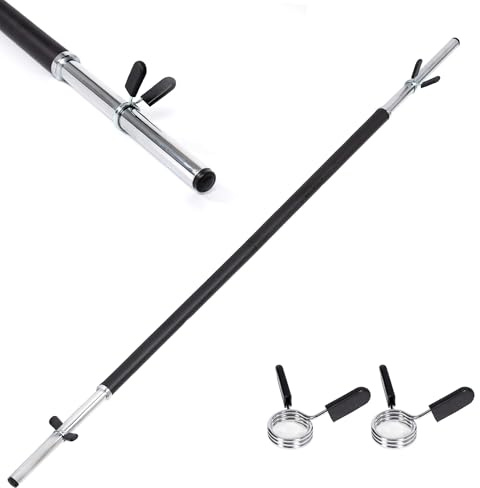 EIGFOH Barra de Pesas, Barra Recta Desmontable Ø25mm 140cm, Acero Resistente, 2 Cierres para Mancuernas, Espuma Antideslizante, Barra Olimpica para Fitness Gimnasio en Casa