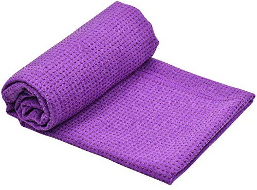 Antiscivolo Telo per Materassini da Yoga con Borsa da Trasporto in Rete, 183cm x 63cm Microfibra Tappetino Asciugamano da Fare Yoga con Punti di Impugnatura per Hot Yoga Pilates Bikram (Viola)