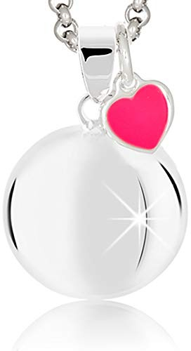 MAMIJUX Collar de mujer con llamador de ángeles, corazón fucsia, plata de ley, Talla única, Cadena de acero