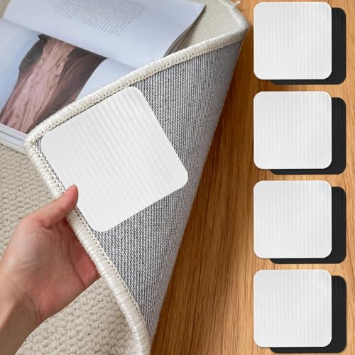 AMFUN 8 stycken halkfria mattklistermärken, hemfäste, tvättbar och återanvändbar med stark vidhäftning, lämplig för alla släta golv (svartvitt)