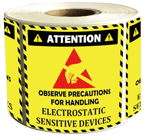 500 Pcs 2 x 2 Inch Self Adhesive Static Warning Sticker Label Attention - Observe Precautions for Handling - Electrostatic Sensitive Devices - Anti-Static ESD Label for Industrial Packaging