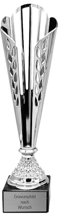 Pokal mit Gravur Wunschtext | Personalisierte Auszeichnung für Fußball WM & Sport Events, inkl. Marmorsockel, Größen 36,5 cm, Farben gold, silber & bronze