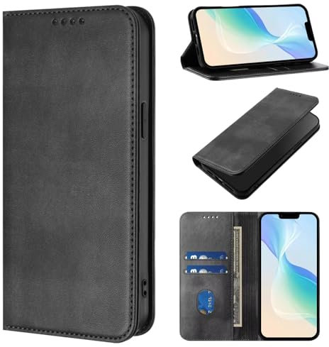 xinyunew Funda para Motorola Moto Edge 40 Neo 5G,PU Cuero Flip Carcasa Fundas Móvil de Tapa Libro con Cierre Magnético,Tarjetero y Suporte,Capa Plegable Cartera,Flip Cover Case (Negro)