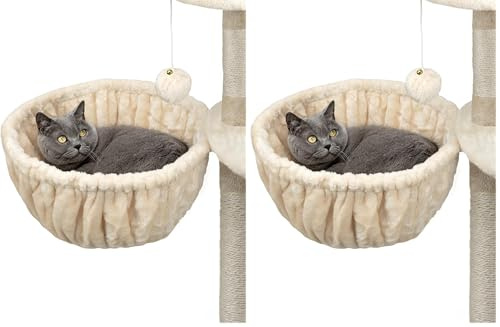 lionto Hamaca Hecha de Felpa Suave para Árbol Escalador para Gatos Diámetro 40 cm, 25 cm Profundidad Beige (Paquete de 2)