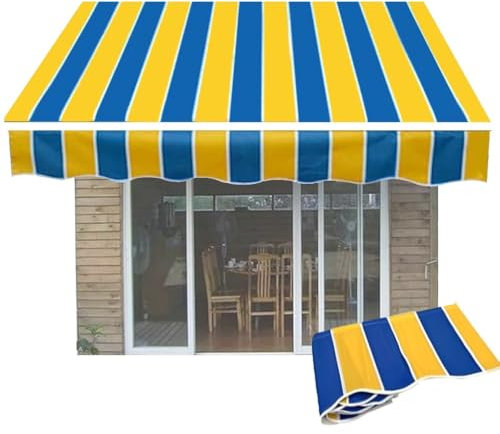 IMUNKT Tessuto di Ricambio per Tenda A Bracci Estensibili per Esterno, 350x250cm, Telo per Tenda da Sole, Poliestere Impermeabile, Giallo-Blu(10x6.5ft/3x2m)
