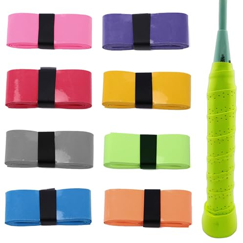 MingFontec 8 pezzi di nastro per presa da tennis, nastro adesivo per racchetta da badminton, nastro antiscivolo per racchette da tennis, badminton, racchetta da squash (colore )