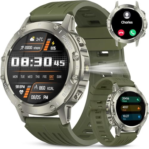 Reloj Inteligente Hombre Militar, 1.39 HD Smartwatch Hombre con Llamadas BT 5.3, 114+ Modos Deportivos, 24/7 Monitor de Sueño/Podómetro/Pulsómetro, IP68 Impermeable Pulsera Actividad para Android iOS