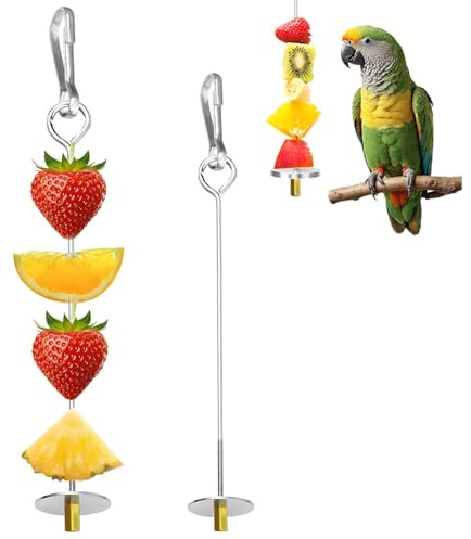 ShanBye Spiedino portafrutta per PaSpiedino portppagalli,2 PCS Spiedino Portafrutta per Pappagalli in Acciaio Inox Accessorio Appeso alla Gabbia per Foraggiamento Giocattoli per Uccelli Mangiatoie