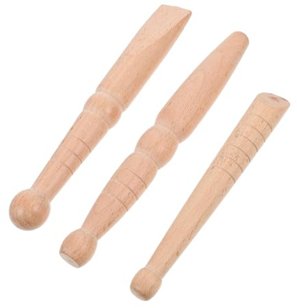 BATHVEVE Bastones de Masaje de Pies de Madera 3 Piezas, Suaves y Redondos, Portátil para Reflexología y Acupresión Hogar