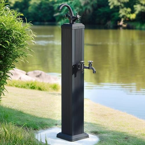 WNYAILLL Fontana da Giardino in Stile Antico, Fontanella a Colonna con Rubinetto Acqua, Colonna d'Acqua per Il Giardino, per Giardino, terrazza o Piscina(Black)