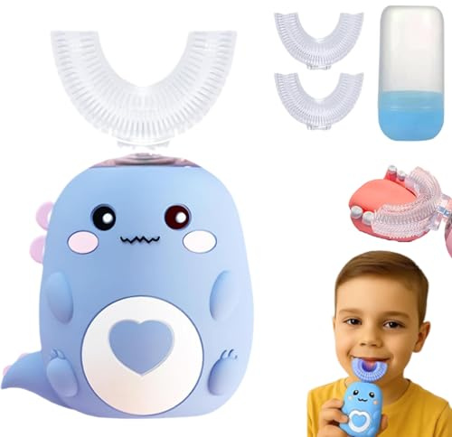 Elektrische Zahnbürste Kinder, U Shaped Toothbrush, 360 Kids Ultrasonic Toothbrush With 2 Brush Head, Silent, 360° Full Mouth Cleaning, Geeignet für Kinder im Alter von 2–6 Jahren (1PC-BLUE)