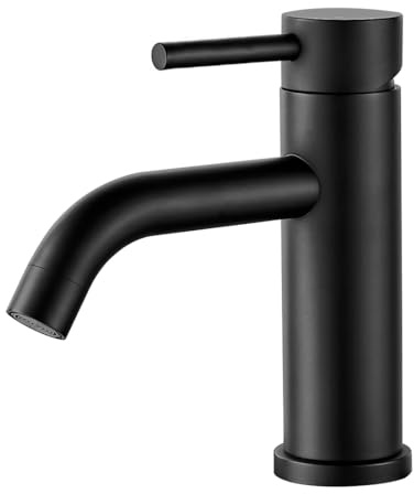 GENBONS Wasserhahn Bad Schwarz, Moderner Einhebelmischer für Waschbecken, Hochwertige Waschtischarmatur zur Einlochmontage, 3/8 Schnellmontage