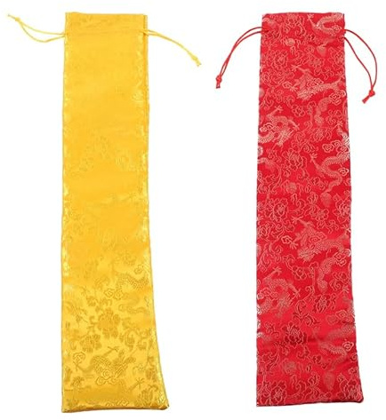 KONTONTY Brocade Packaging Bags for Chinese Painting and Calligraphy Scrolls with Thickened Protection Large Capacity and Elegant Tassel Oriental Storage Bag 15.75X4.06X0.31 Inches