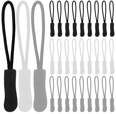 30 Stück Reißverschluss Anhänger zum Einfädeln, 66 x 8 mm Reißverschluss Verlängerung Zipper Pulls, Nylon Ersatzzipper zum Reparatur, für Rucksäcke, Jacken, Gepäck, Sweatshirts (Farbmischung 1)