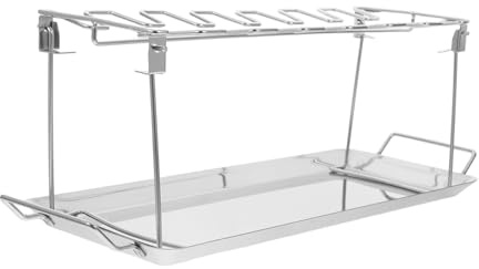 TOYANDONA Soporte de Pollo Plegable Inoxidable con Bandeja de Goteo para Asar Accesorios de Barbacoa para Grills y Hornos para Reuniones al Aire y Cocción Uniforme de Muslos y Kebab