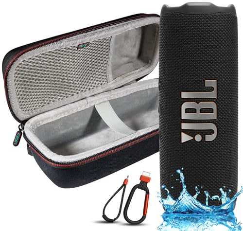 JBL Flip 7 Haut-parleur Bluetooth portable, étanche IP68, anti-poussière, anti-chute, système PushLock, amplificateur sonore AI, batterie 16 h, étui de protection Megen Hardshel (noir)