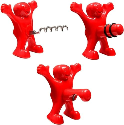 Tire Bouchon Cadeau Homme Femme, 3 Pack Bouchon Bouteille Vin, Cadeau Gag Scellant de Vin, Tire Bouchon Drole, Ouvre-Bouteille Ensemble Bouchon pour Home Party Hotel Bar