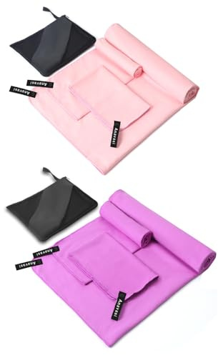 Anavasi 6 PCS Microfibre Towels for Adults, 2*(180*80 + 80*40 + 50*30) cm | With Net Bag, Lightweight, Quick Dry, 100% Recycled for The Beach, Camping, Travel