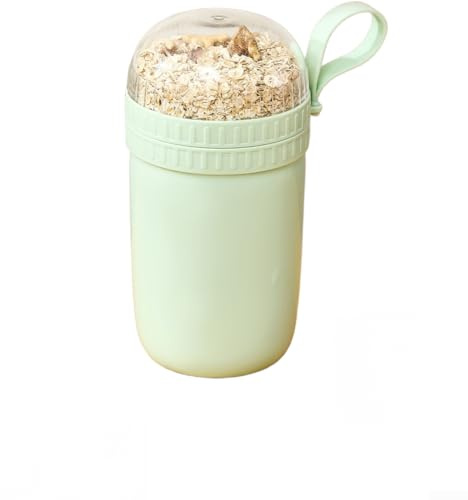 Overnight Avena, tazza portatile a doppio strato per yogurt con guarnizione in silicone e cucchiaio pieghevole, per insalata di cereali, yogurt, per uso scolastico e ufficio (D)