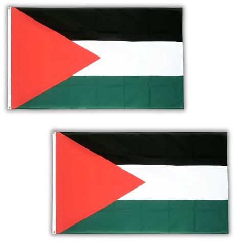 2 st palestina flaggan 1,5 m x 0,9 m med mässingsöljett, polyester, palestinsk flaggbanderoll för rally, kulturella evenemang, hem och trädgård