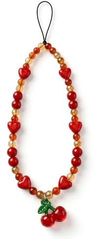 Ouligay Beaded Phone Charm Strap Cute Phone Strap Wrist Cherry Camera Wrist Strap Chain String for Bag Case Bags Pendants Decor Chains Small Gifts for Best Friend Sister Red