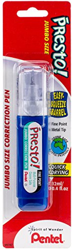 Pentel Presto Correction Pen 1/ Package - 12ml Fine Point (ZL31WBP-K6)