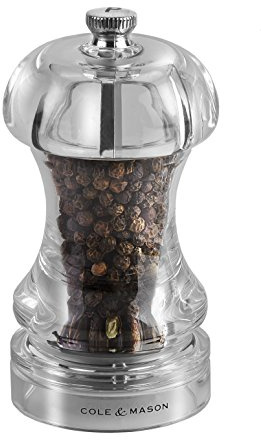 Cole & Mason 145 Capstan Pfeffermühle Klein 11,5 cm, Acryl, Precision+ | Einstellbarem Mahlgrad, Mini Pfeffermühle ideal für Camping und Picknicks, Gewürzmühle klein, Enthält 1x Pfeffermühle gefüllt