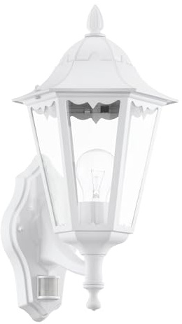 EGLO Navedo utomhus-vägglampa, 1 ljuskälla utomhu inklusive rörelsedetektor, sensor vägglampa av gjuten aluminium och glas, färg: vit, sockel: E27, IP