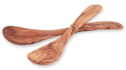 Salatbesteck aus Olivenholz, breiter Griff, mit antibakterieller Wirkung, besonders hygienisch (25cm)
