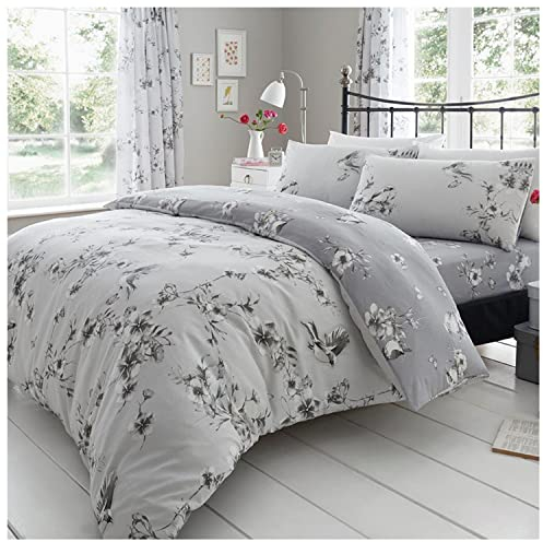 GC GAVENO CAVAILIA Funda de edredón de Flores súper Suave, Juegos de Ropa de Cama Reversible tamaño King, Fundas de edredón Transpirables, Gris, matrimonio