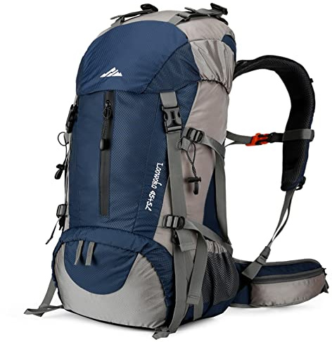Loowoko 50L Hiking Backpack, Waterproof Camping Essentials Bag with Rain Cover, 45+5 Liter Lightweight Backpacking Back Pack
