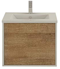 Jet-Line Set di mobili da bagno Linz | lavabo | 60 cm di larghezza | set da bagno | lavandino | bagno | mobili | Push Open | Soft Close | Colore: legno