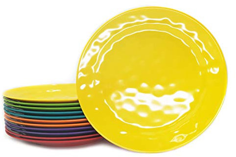 KX-WARE Melamine Plates Set of 12, 8-inch 100% Melamine Salad Plates for Everyday Use, Break-resistant and Lightweight, Multicolor