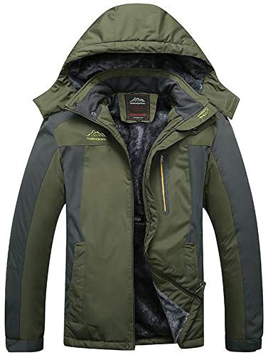BININBOX Vestes de Randonnée pour Homme Imperméable Parka Hiver Chaud blouson Chapeau Ski (Vert, EU XL)