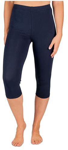 SES Capri-leggings för kvinnor av bomull 32–34 till 56–58/ogenomskinliga damleggings capri-leggings/elastiska damleggings 3/4 långa bomull/damcaprileggings med perfekt passform, marinblå, 36-38