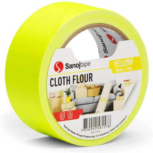 Sanojtape Ruban Adhésif En Tissu de Néon Fluorescent 50mm x 10m Jaune Ruban Décoratif à Usage Artisanal
